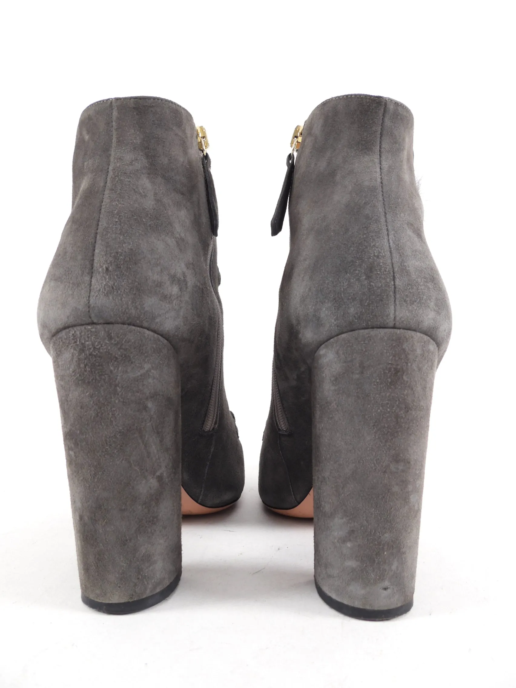 Aquazzura Grey Suede and Mink Fur Ankle Boots - 40 / 9.5