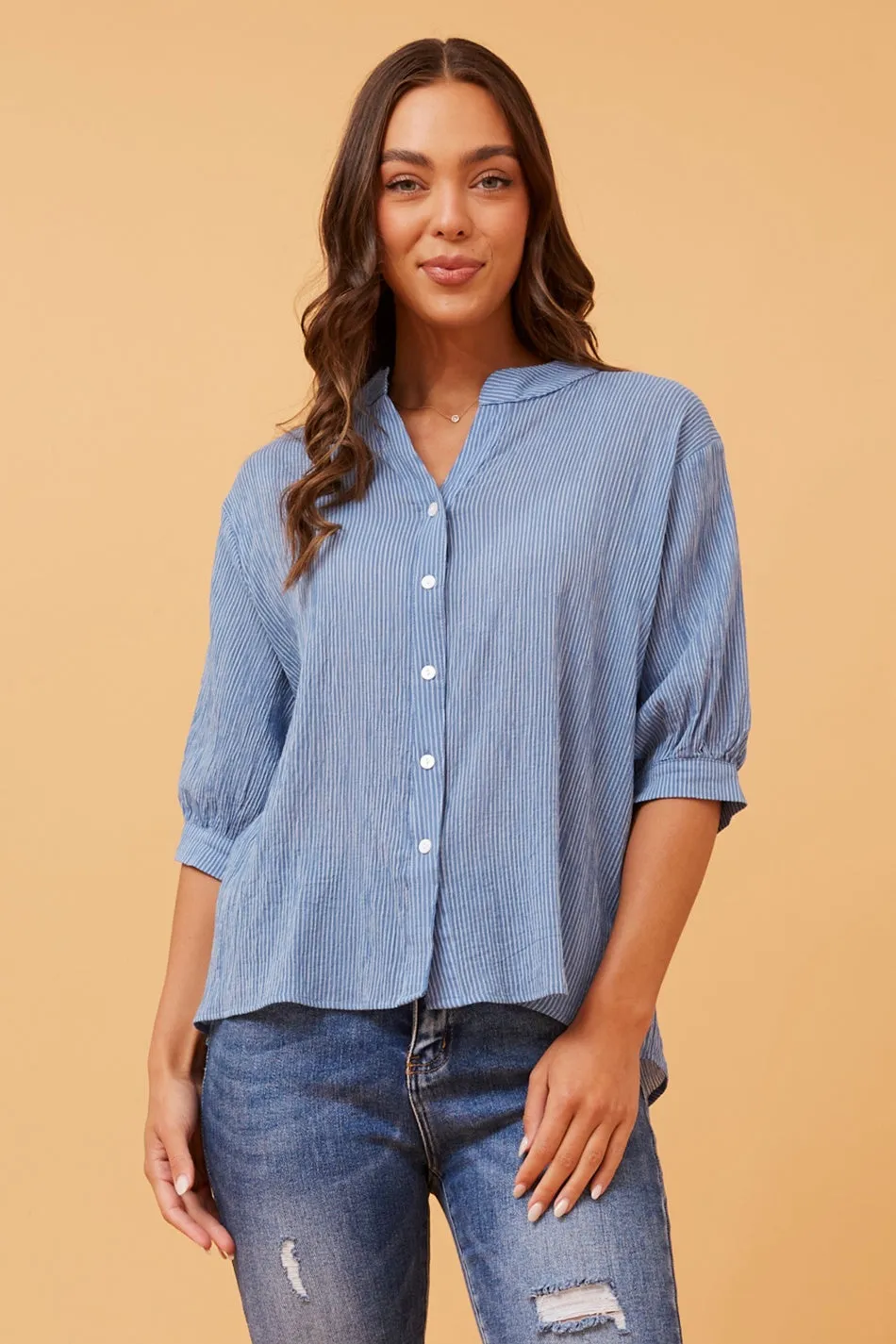 BELINA STRIPE BUTTON UP SHIRT