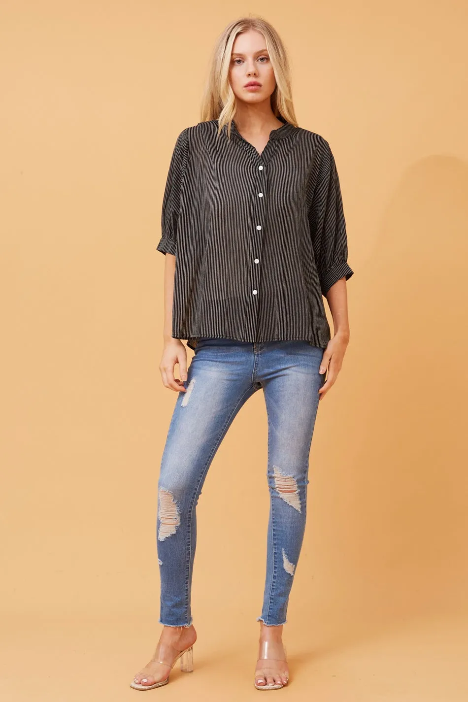 BELINA STRIPE BUTTON UP SHIRT