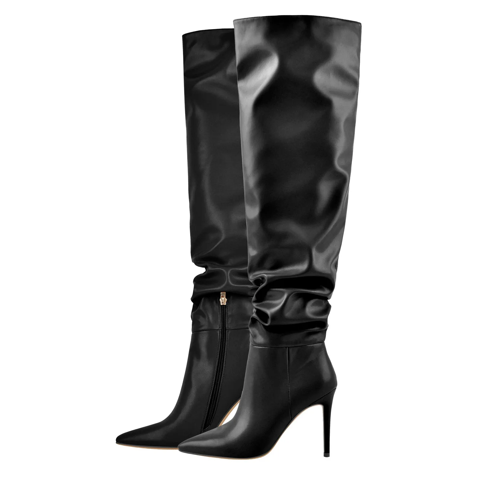 Black Pointed Toe Stiletto Tight High Boots 10CM Heel