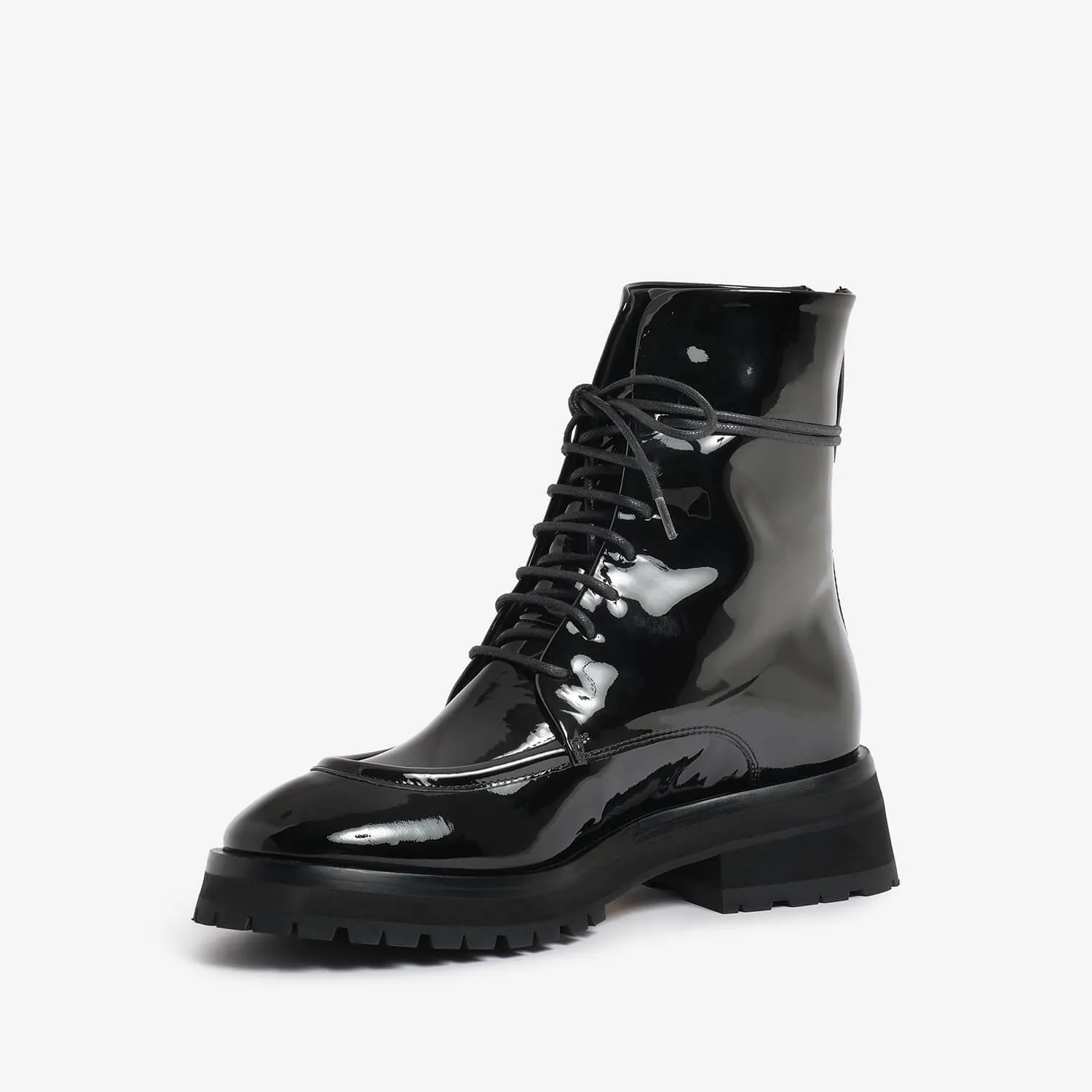 Black women's patent leather ankle boot