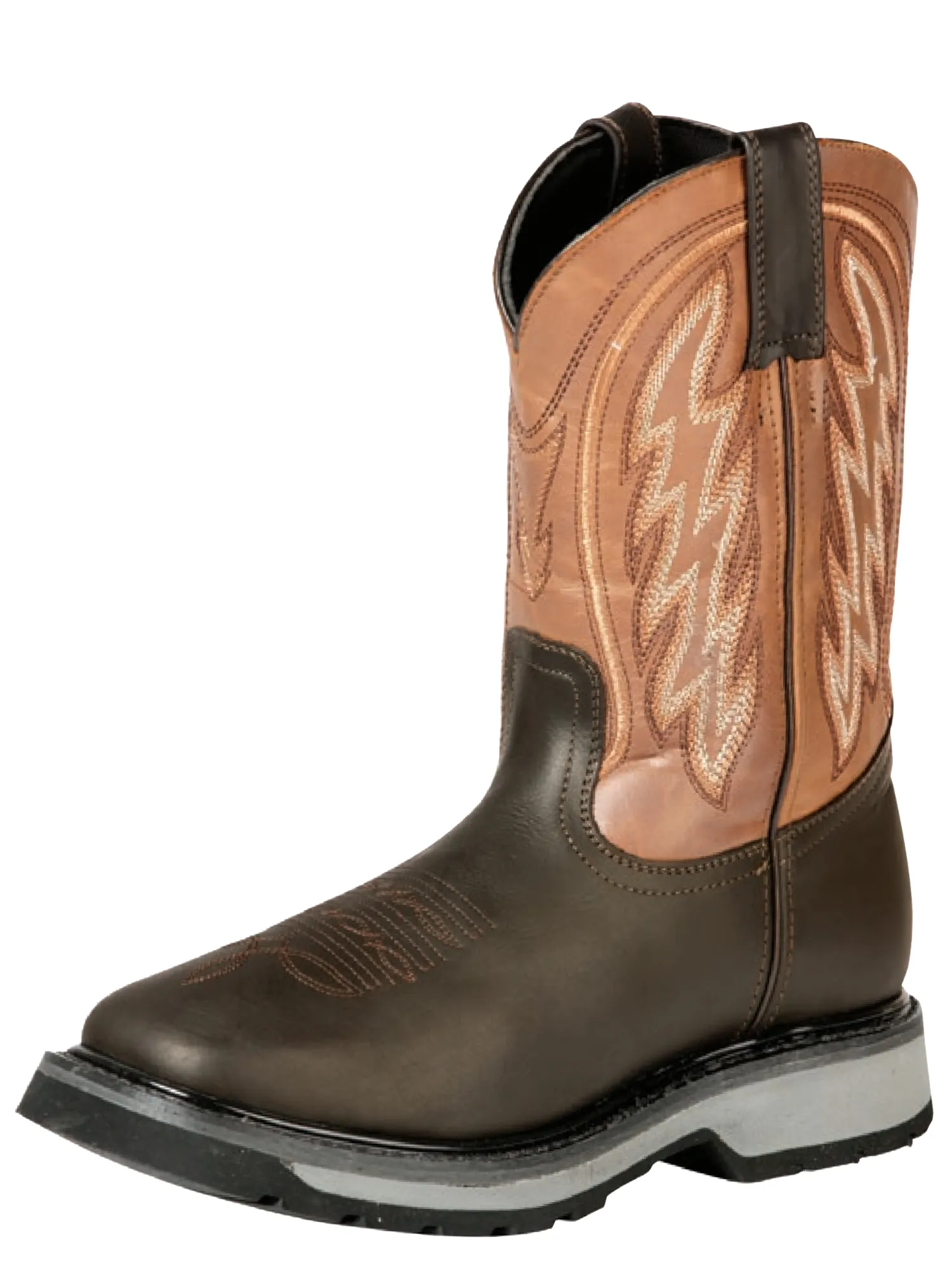 Botas de Trabajo Rodeo de Tubo Pull-On con Punta Suave de Piel Genuina para Hombre 'El General' - ID: 51277