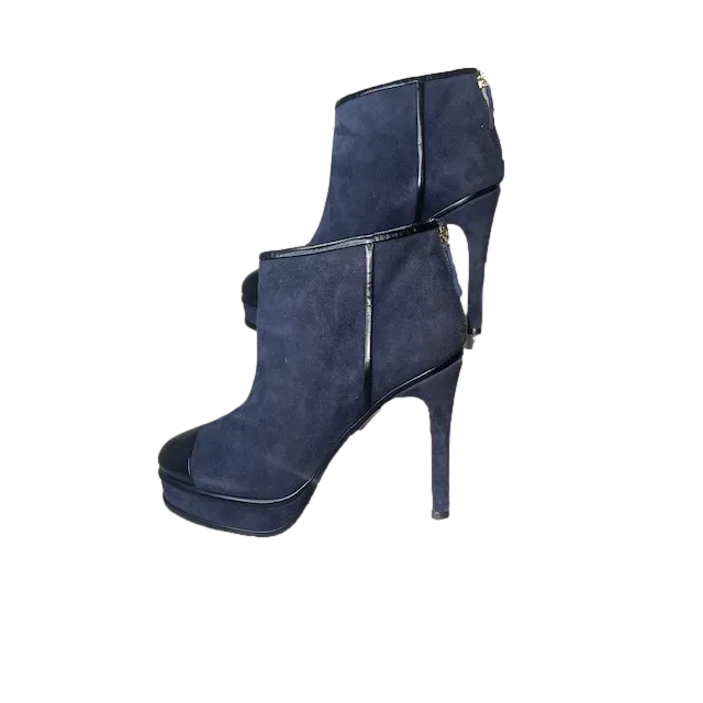 Chanel Suede Kid Navy Booties Size 38