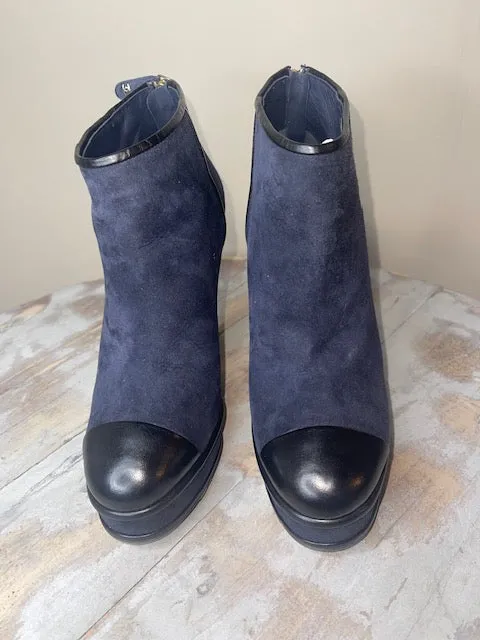 Chanel Suede Kid Navy Booties Size 38