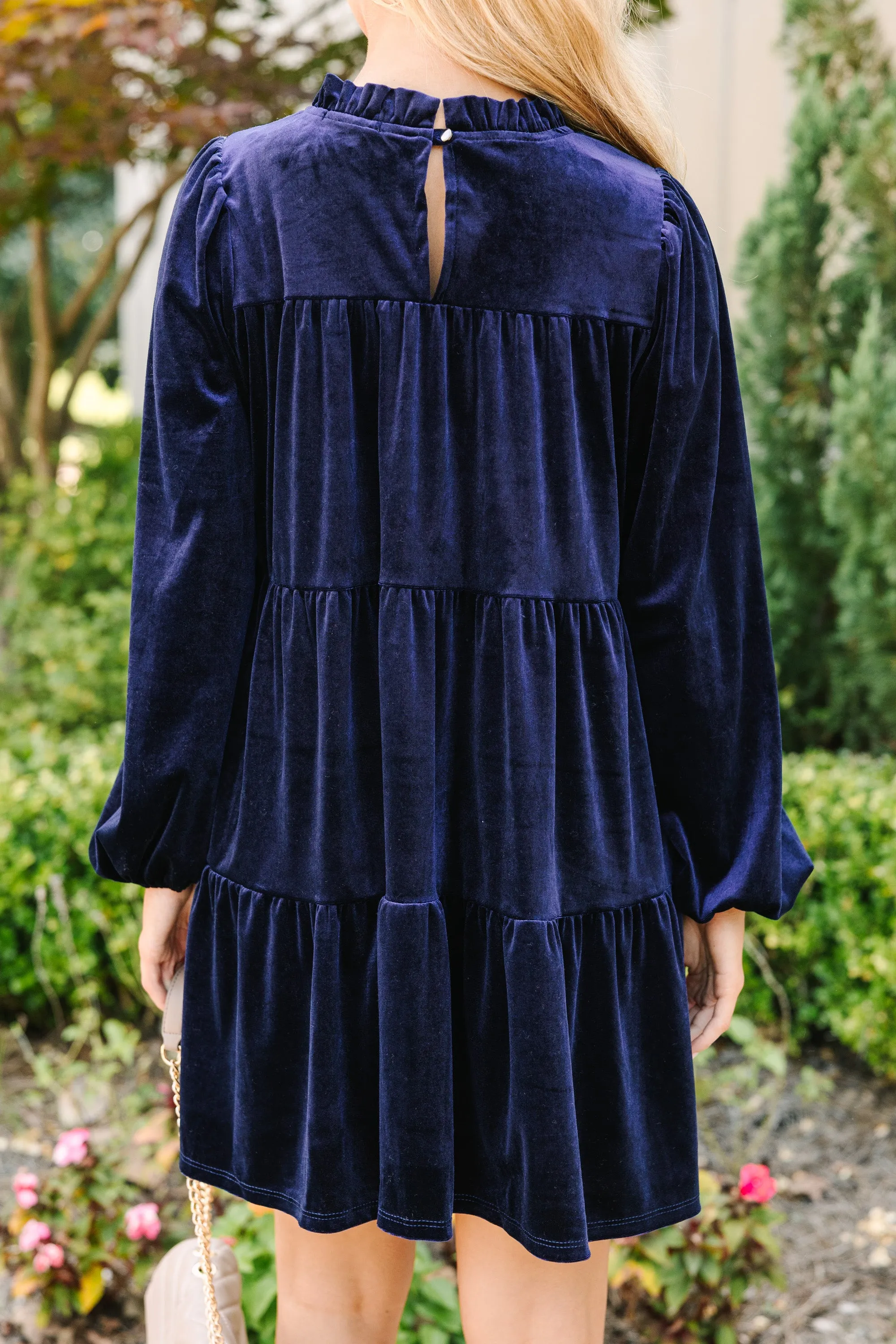 Come On Over Navy Blue Velvet Babydoll Dress