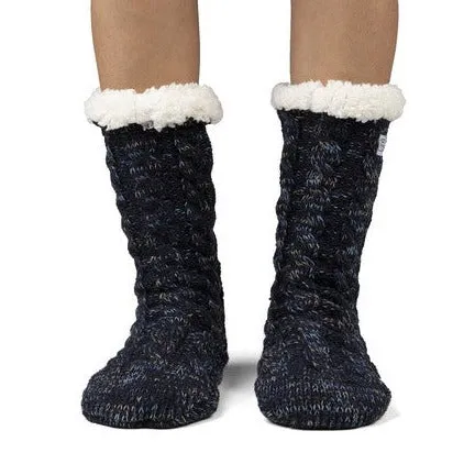 Cosy Long Navy Cable Knit with Fleck Dye Yarn Sock, Stl One Size 36-41 (Vuxna)