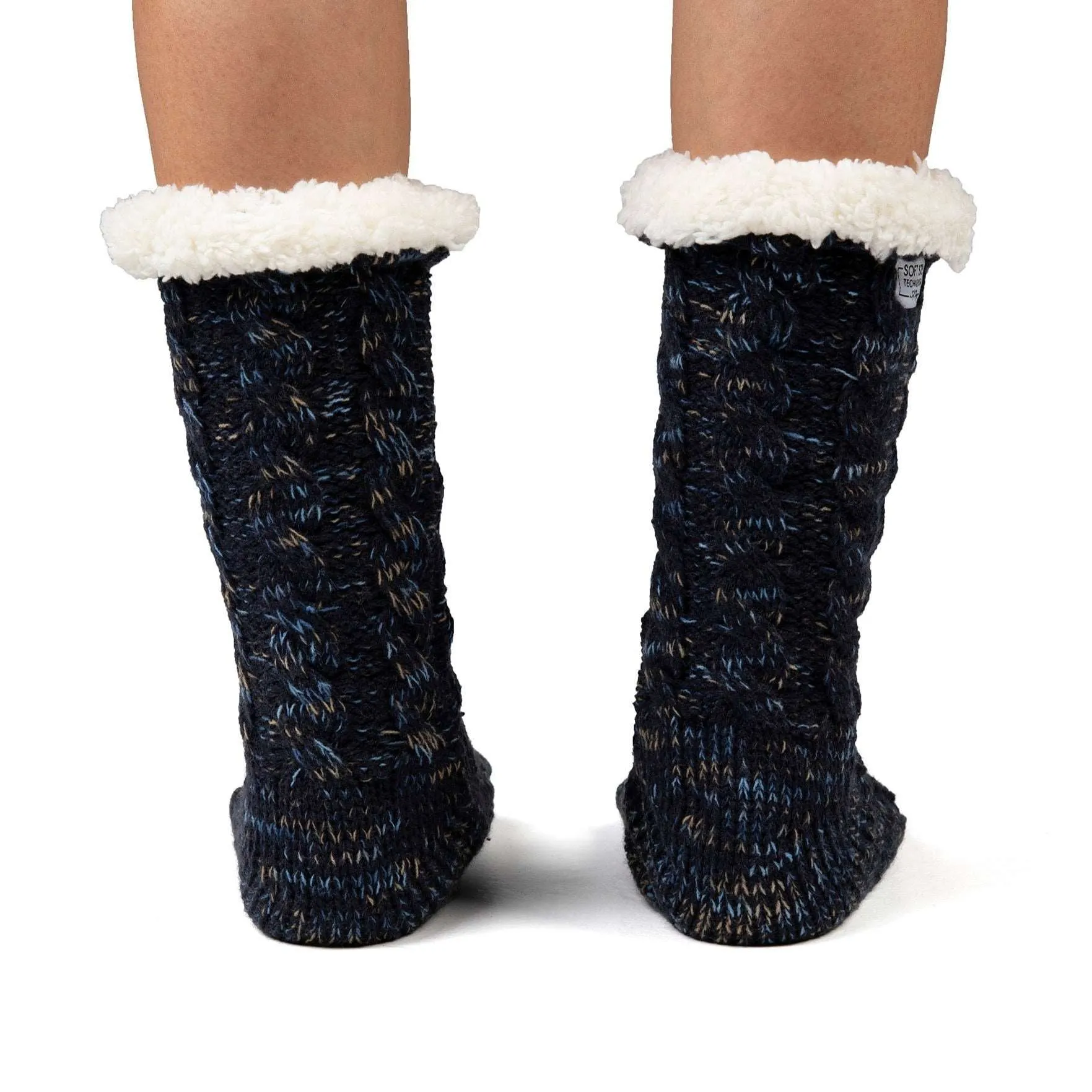 Cosy Long Navy Cable Knit with Fleck Dye Yarn Sock, Stl One Size 36-41 (Vuxna)