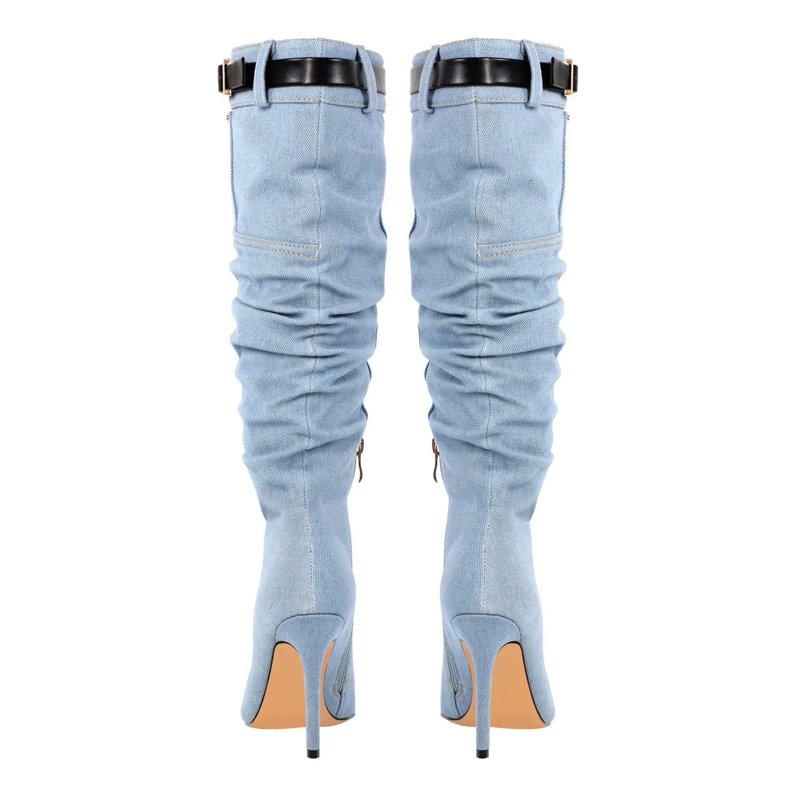 Denim Pointed Toe Stiletto Thigh Boots