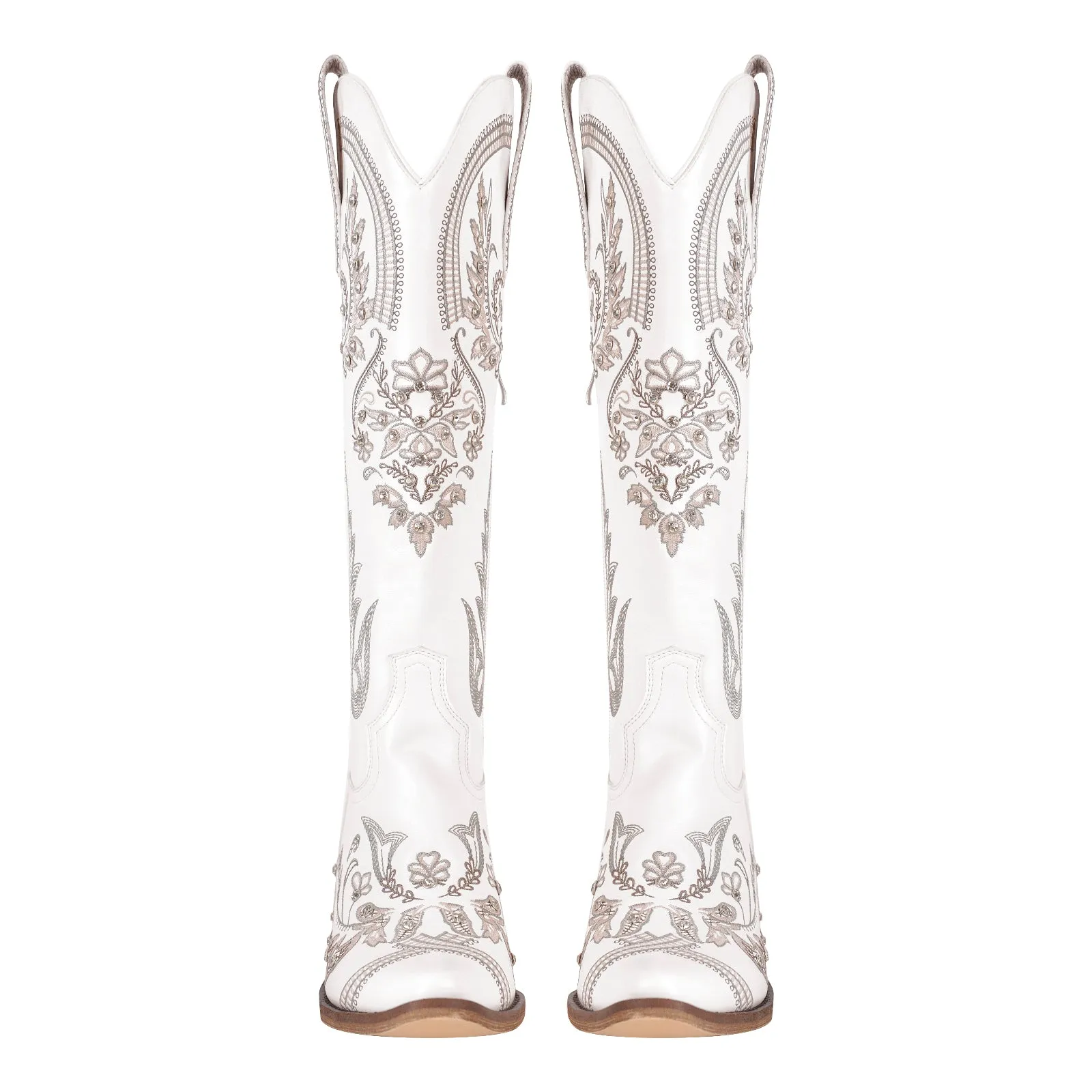 Embroidery Rhinestone Chunky Heel Thigh High Boots