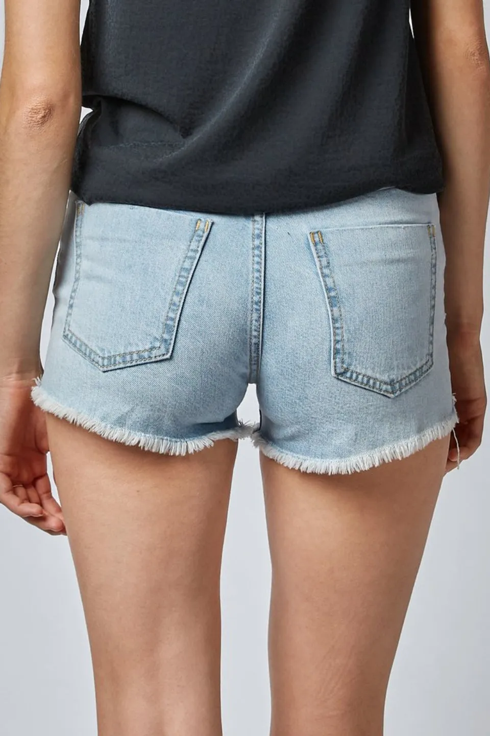 Felia High Rise Light Blue Raw Hem Denim Shorts