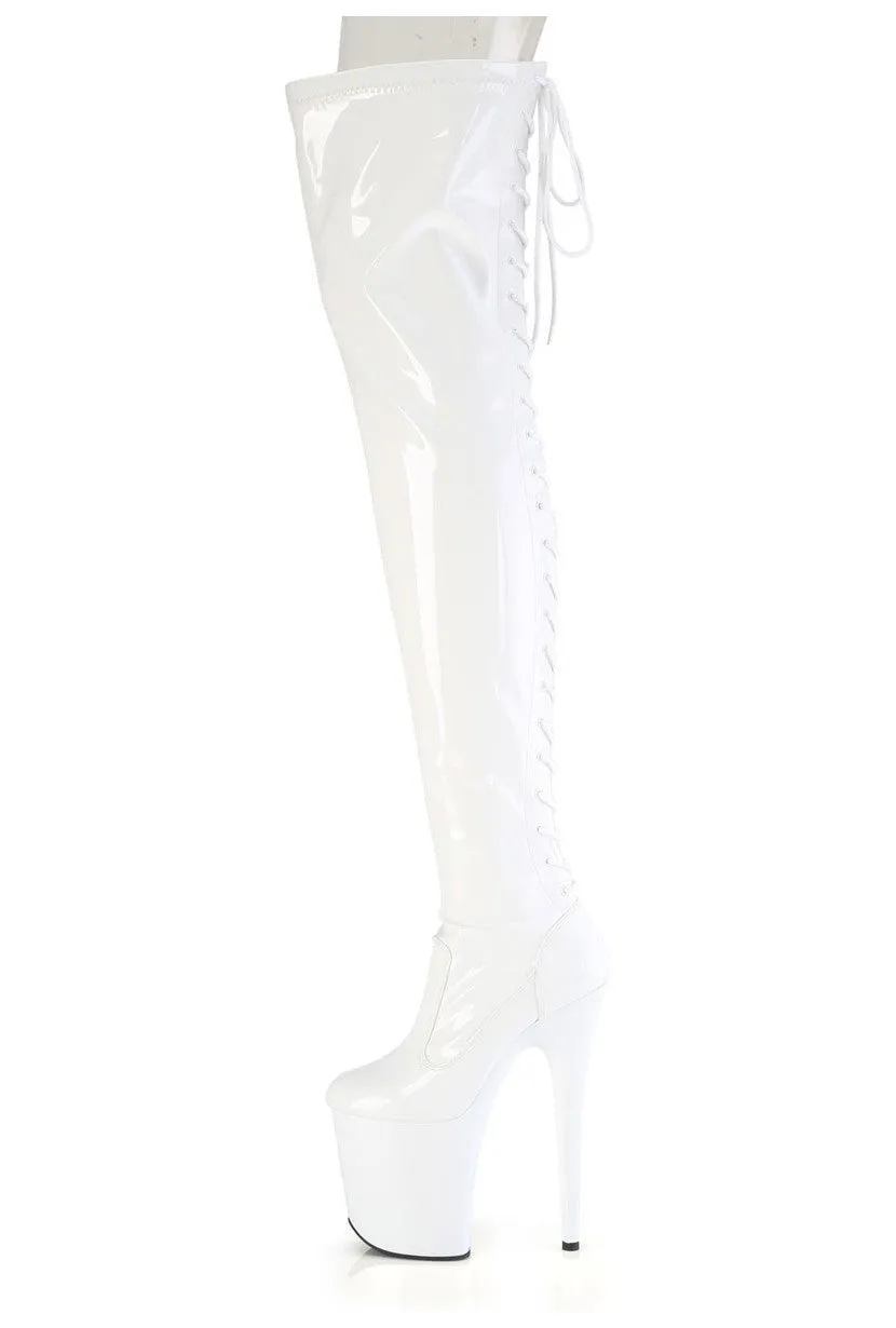 FLAMINGO-3850 White Patent Thigh Boot