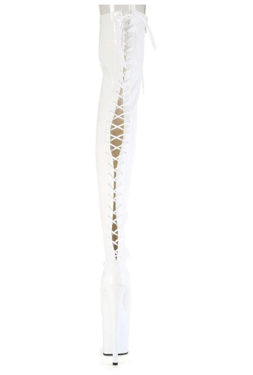 FLAMINGO-3850 White Patent Thigh Boot