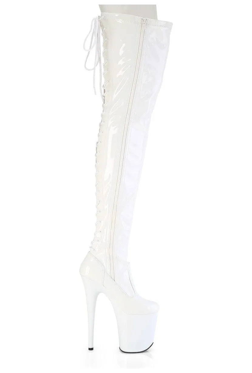 FLAMINGO-3850 White Patent Thigh Boot