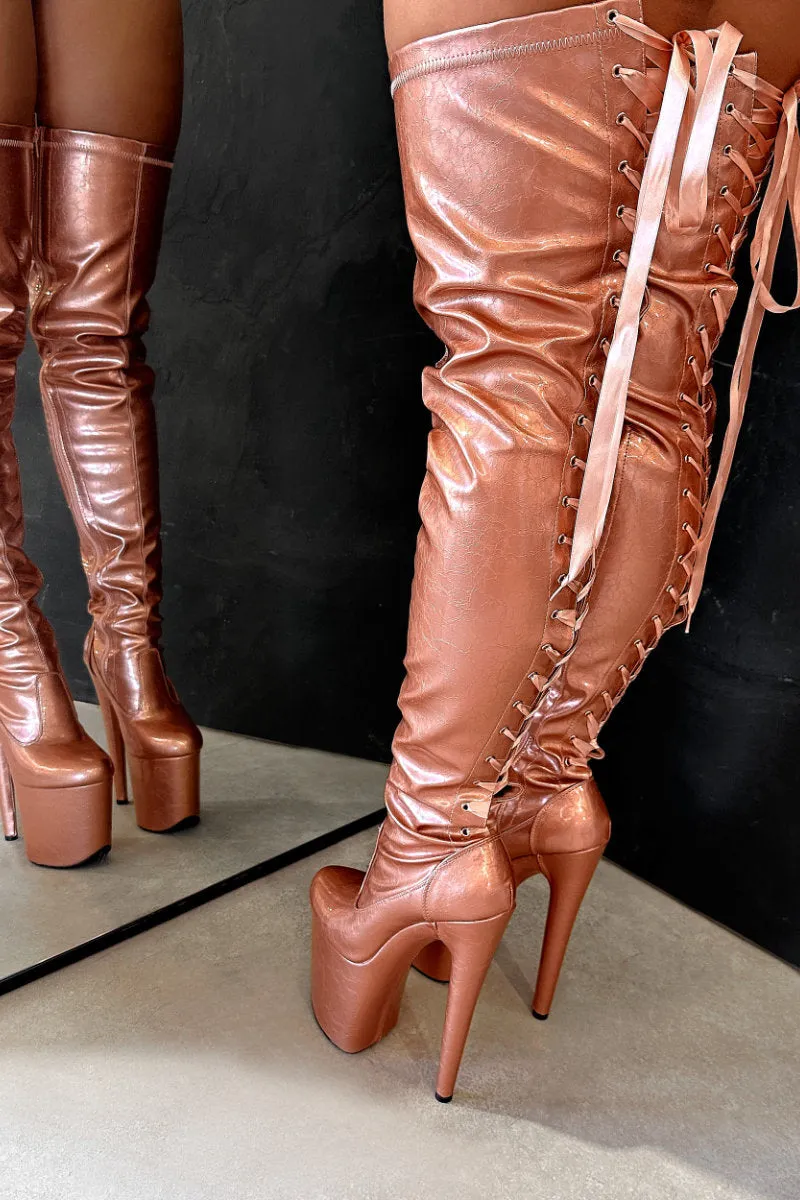 Hella Heels Thicc Thigh High 8inch Boots - Rose Gold