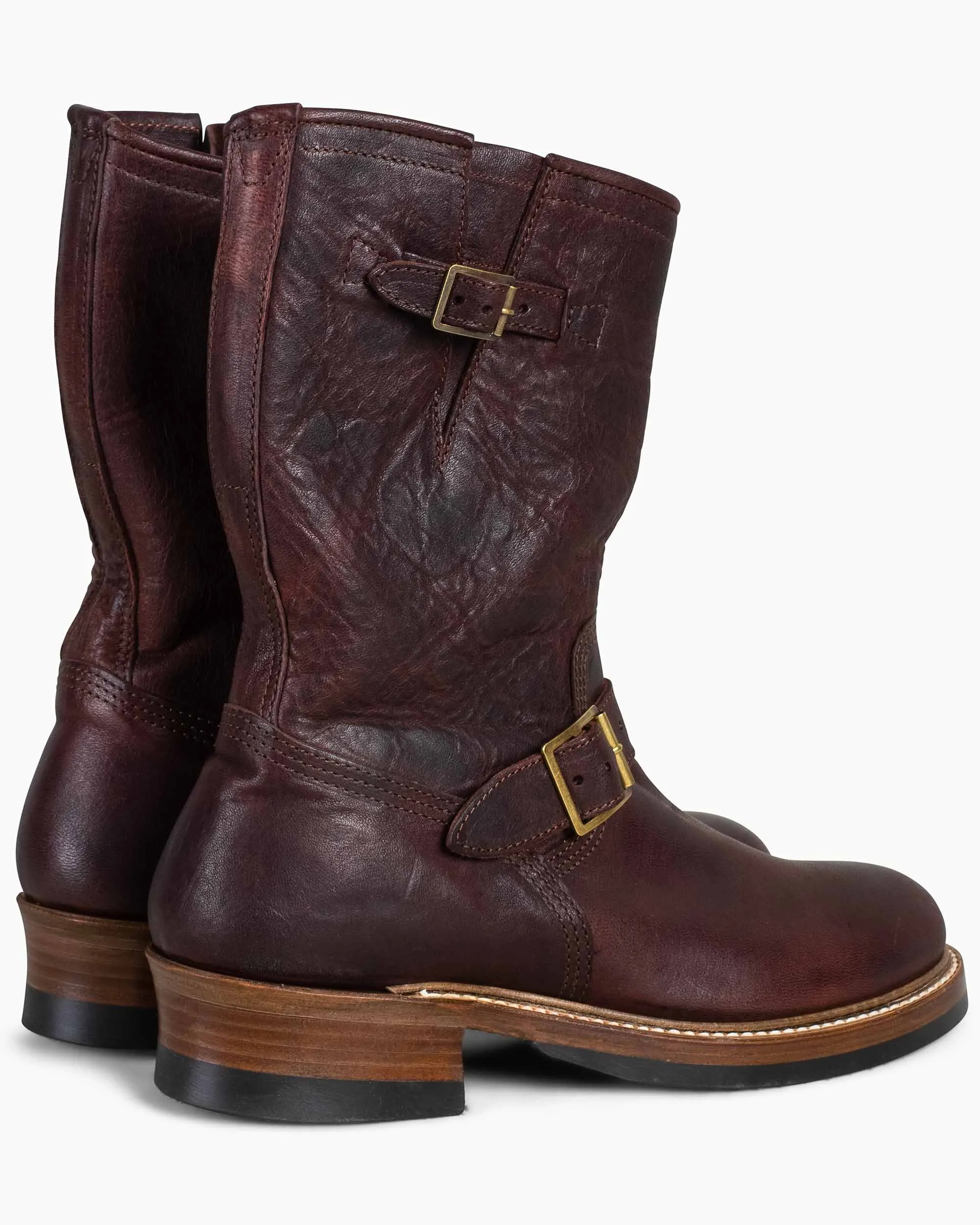 John Lofgren Bootmaker Wabash Engineer Boots Ezo Shika Deerskin Burnt Burgundy