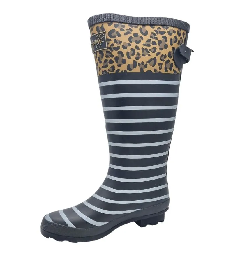 Kate Appleby Womens Knee High Stripe Wellie - Rainy Schwarz Leopard