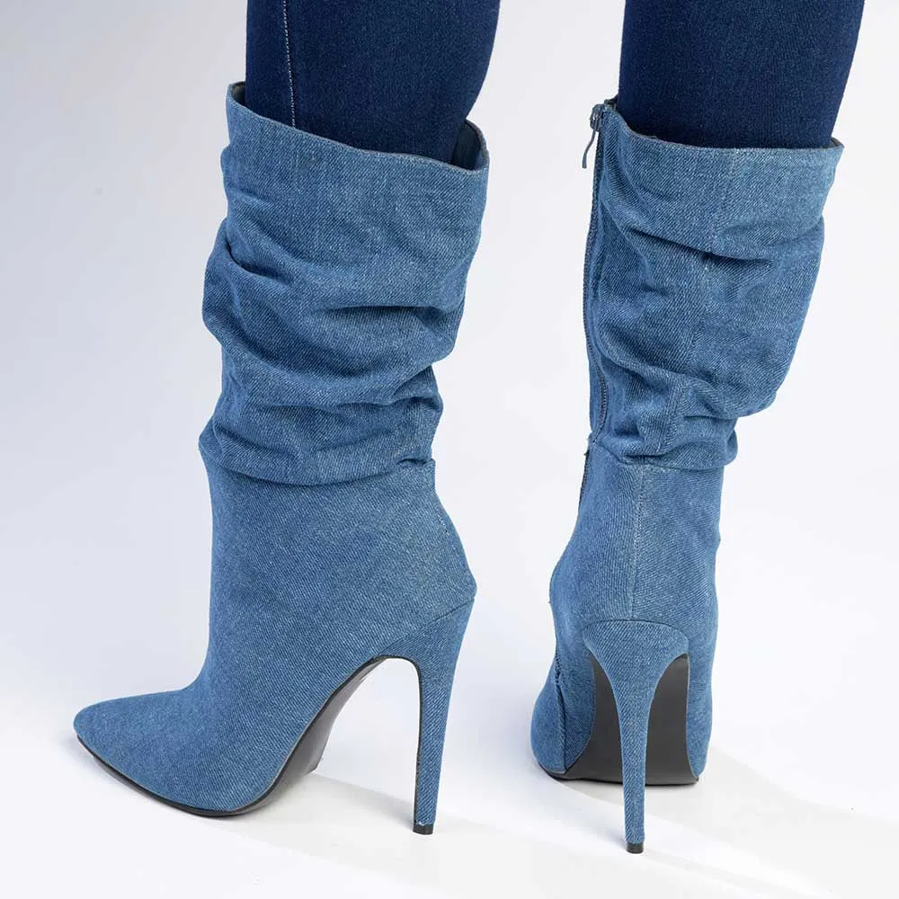 Madison Kessa Rouched Stiletto Boot - Blue