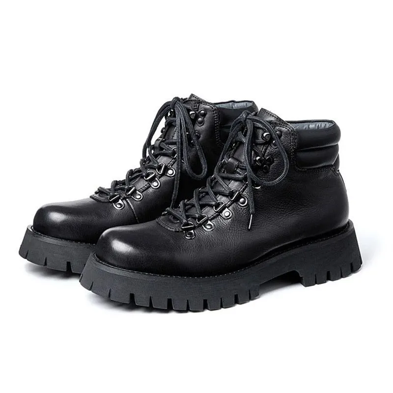 Men's Casual Shoes QS356 - Leather Short Work Boots with Thick Sole