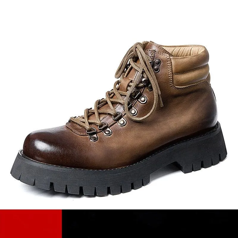 Men's Casual Shoes QS356 - Leather Short Work Boots with Thick Sole