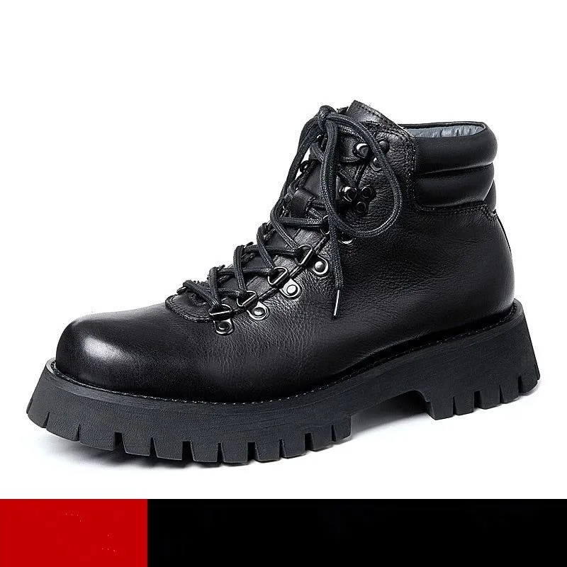 Men's Casual Shoes QS356 - Leather Short Work Boots with Thick Sole