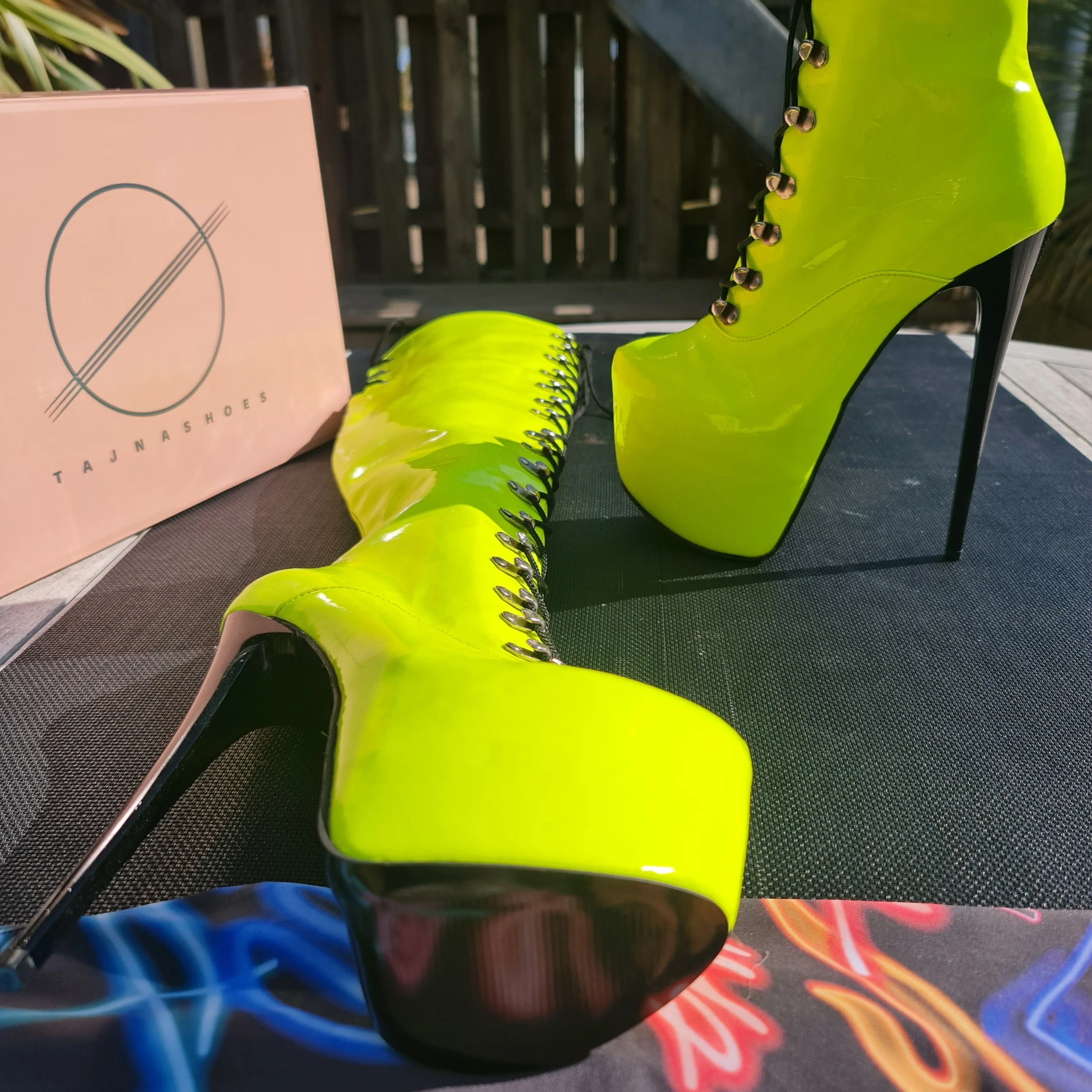 Neon Yellow Military Style Lace Up Heel Boots