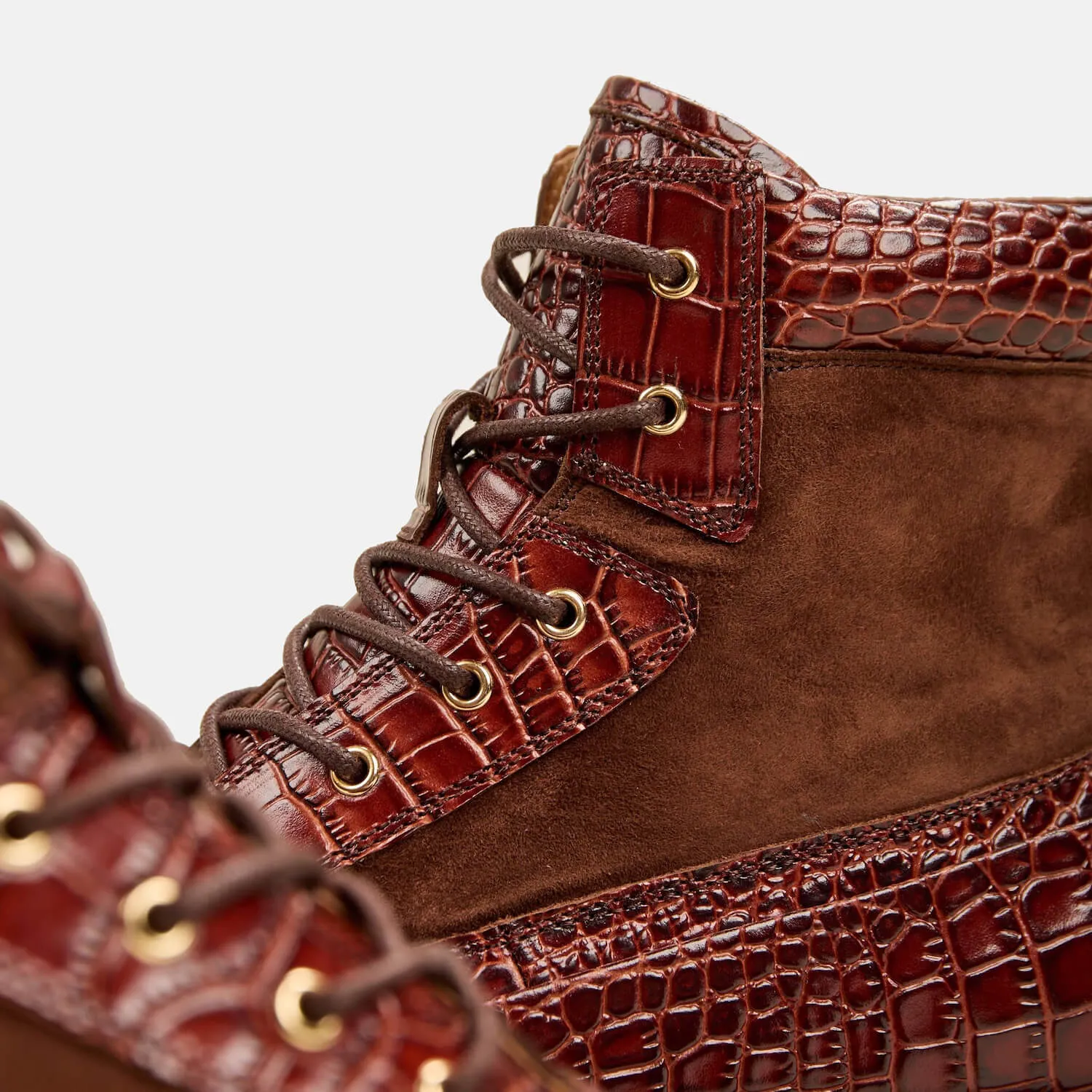 Otis Mahogany Croc Leather Combat Boots