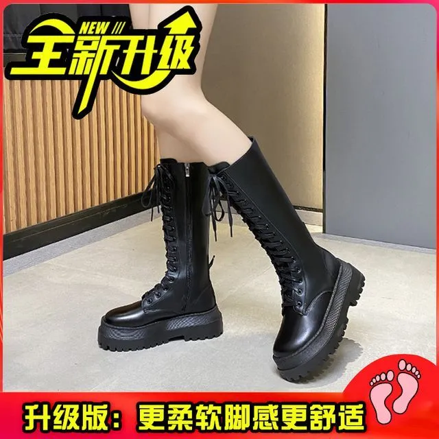 Plain Lace-Up Platform Tall Boots cc11