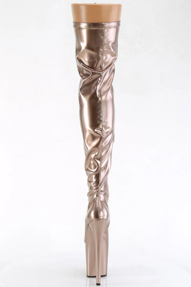 Pleaser USA Flamingo-3000 8inch Thigh High Pleaser Boots - Holographic Rose Gold