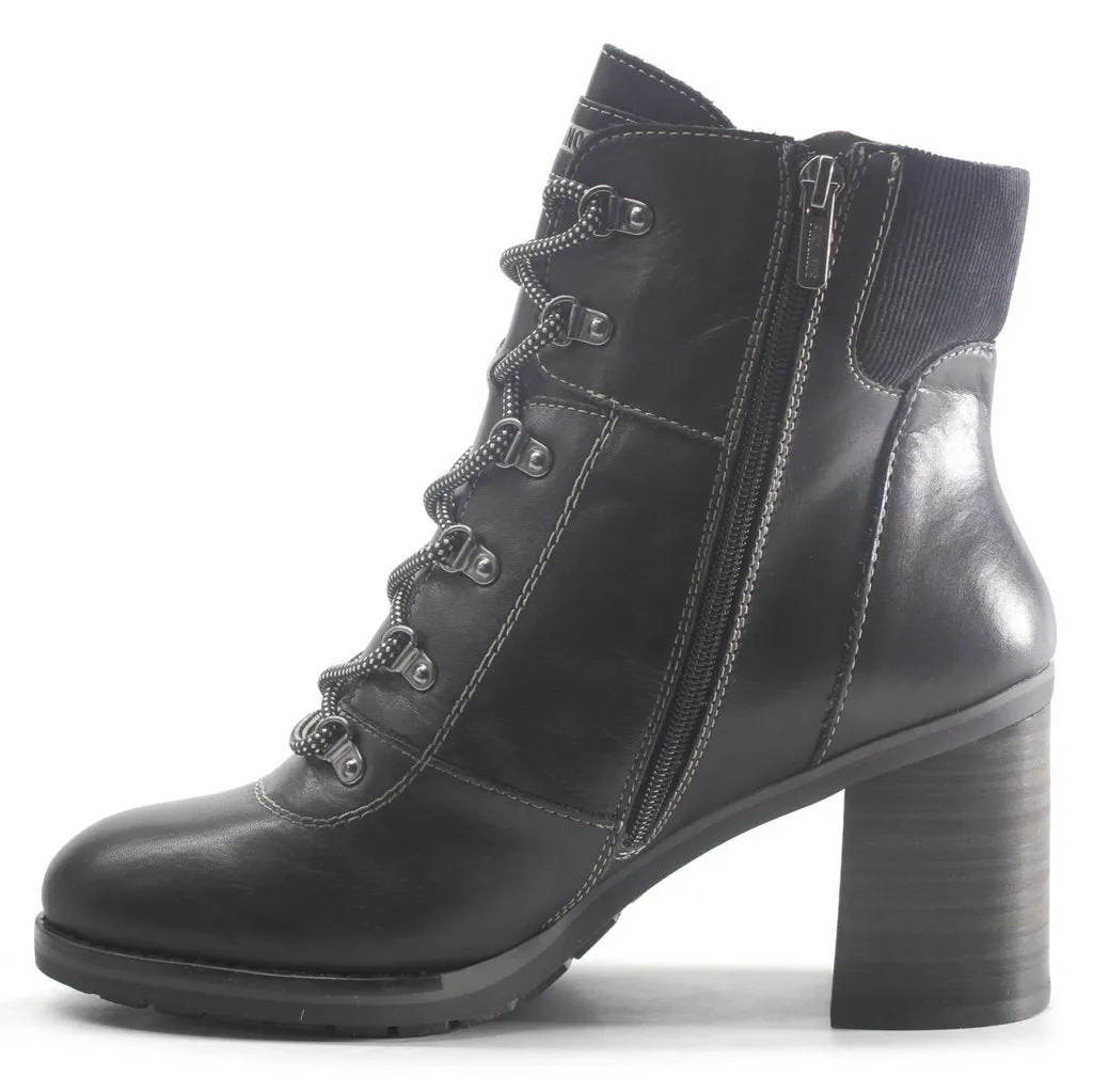 Pompeya Calfskin Leather Women's Zip Up Stack Heeled Boots