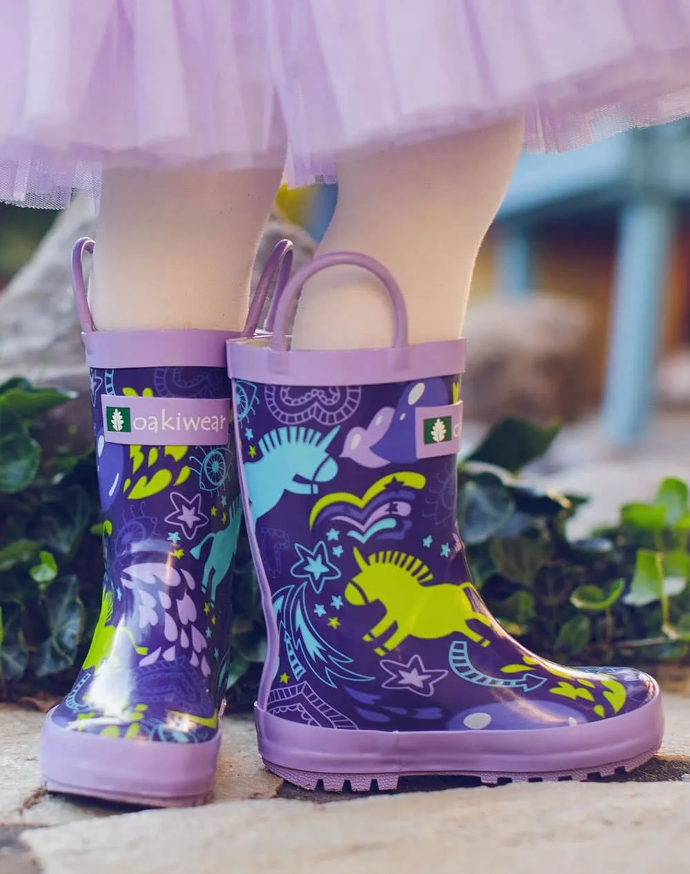 Purple Unicorn Loop Handle Rubber Rain Boots