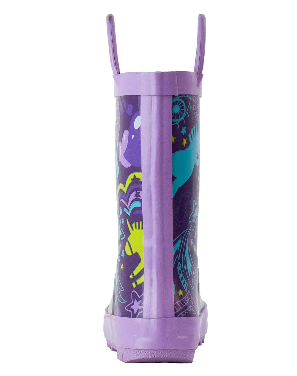 Purple Unicorn Loop Handle Rubber Rain Boots