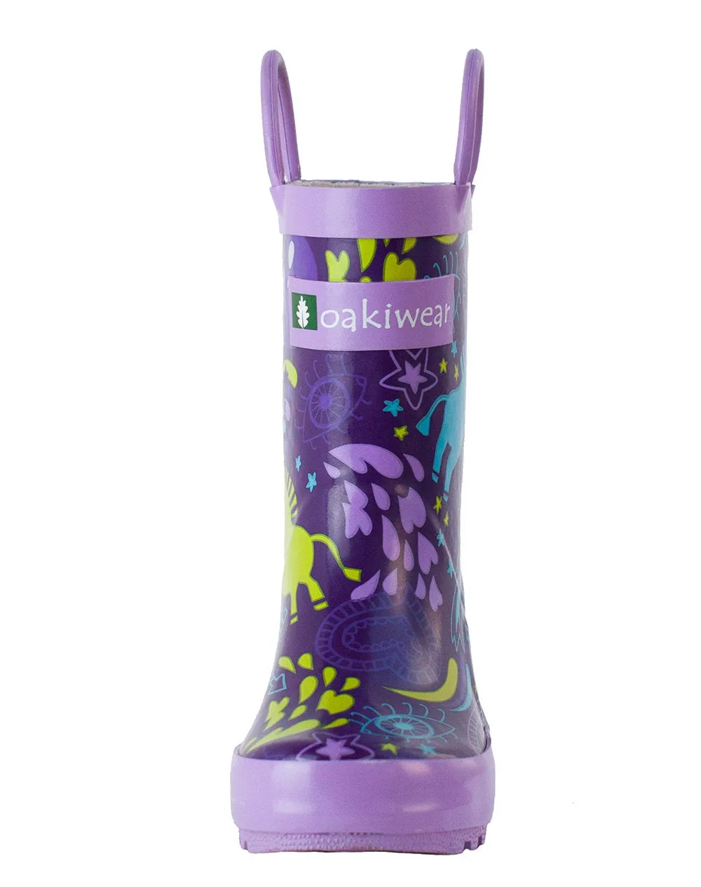 Purple Unicorn Loop Handle Rubber Rain Boots