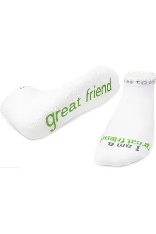 " I Am A Great Friend" White Low Cut Sock