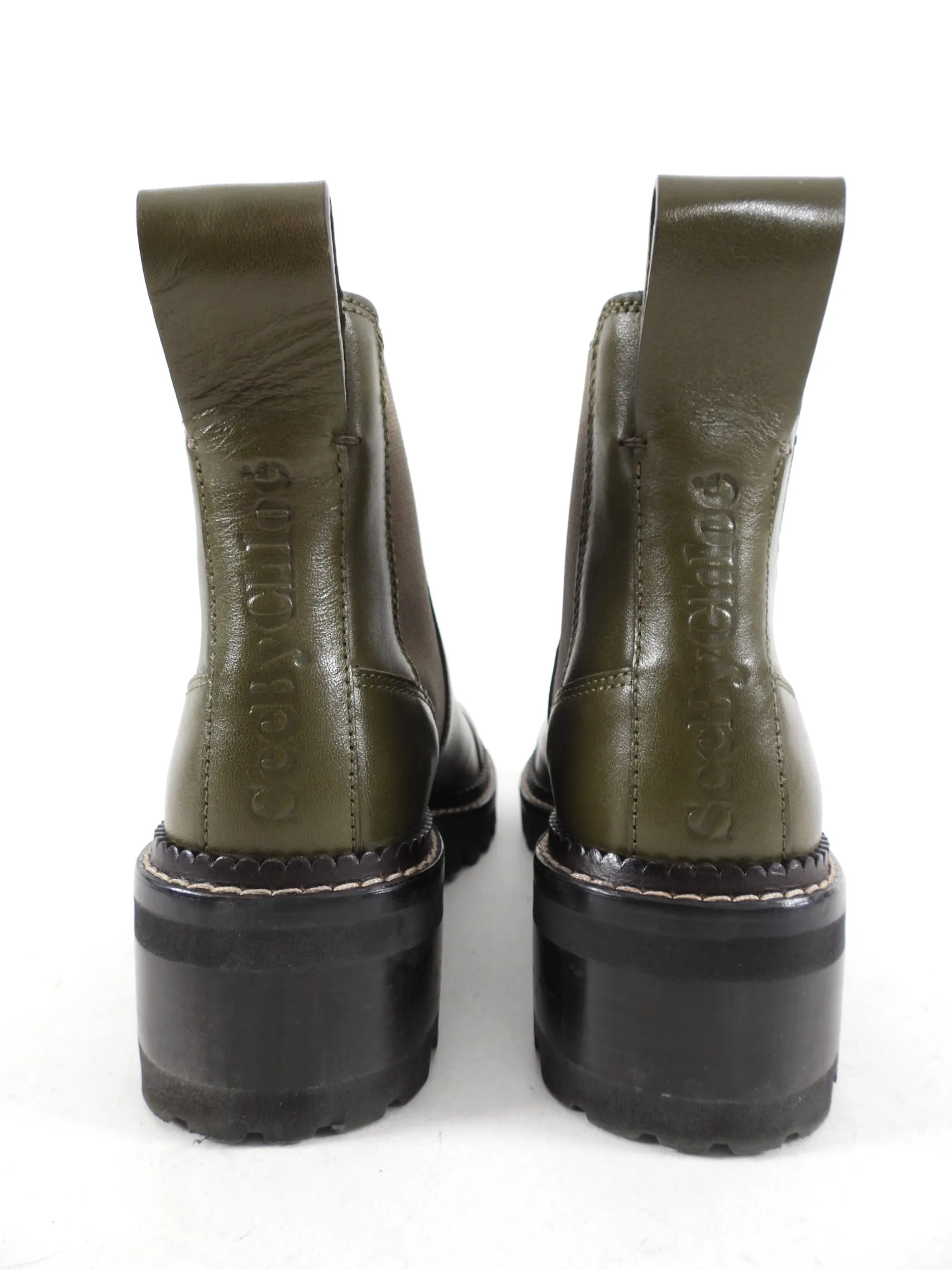 See by Chloe Olive Green Leather Ankle Boot - 37