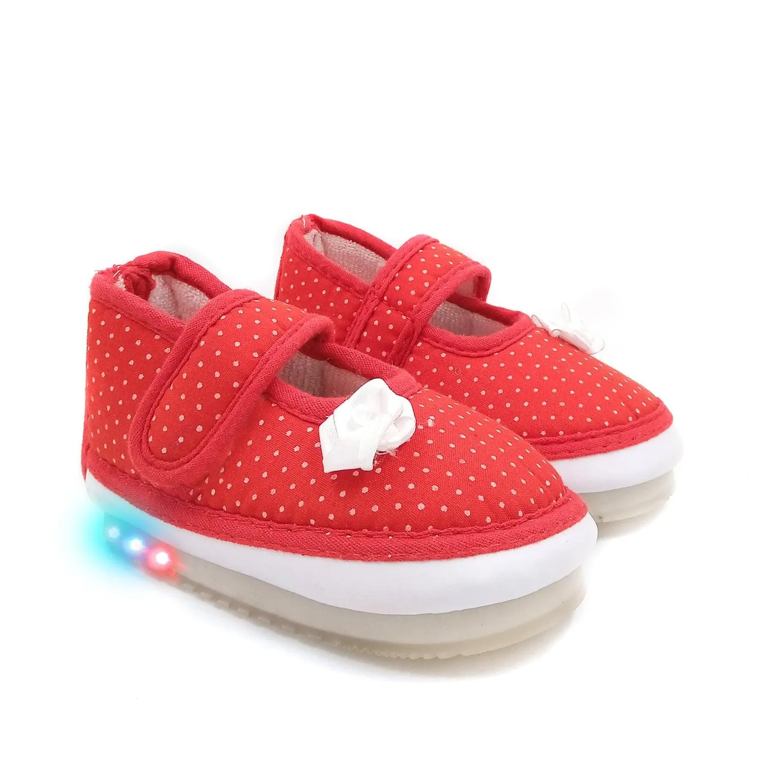 Urbanfeet's Kids LED Light Shoes with Chu Chu Music Sound & Polka Dot Print for Baby Girls and Boys (for 12-24 Months)