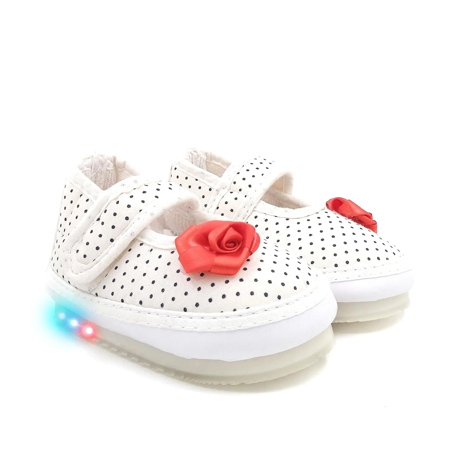 Urbanfeet's Kids LED Light Shoes with Chu Chu Music Sound & Polka Dot Print for Baby Girls and Boys (for 12-24 Months)