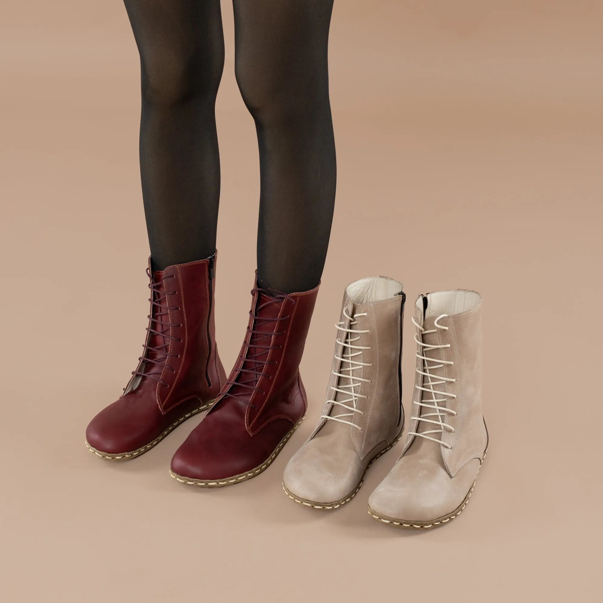 Women's Burgundy Barefoot High Ankle Boots