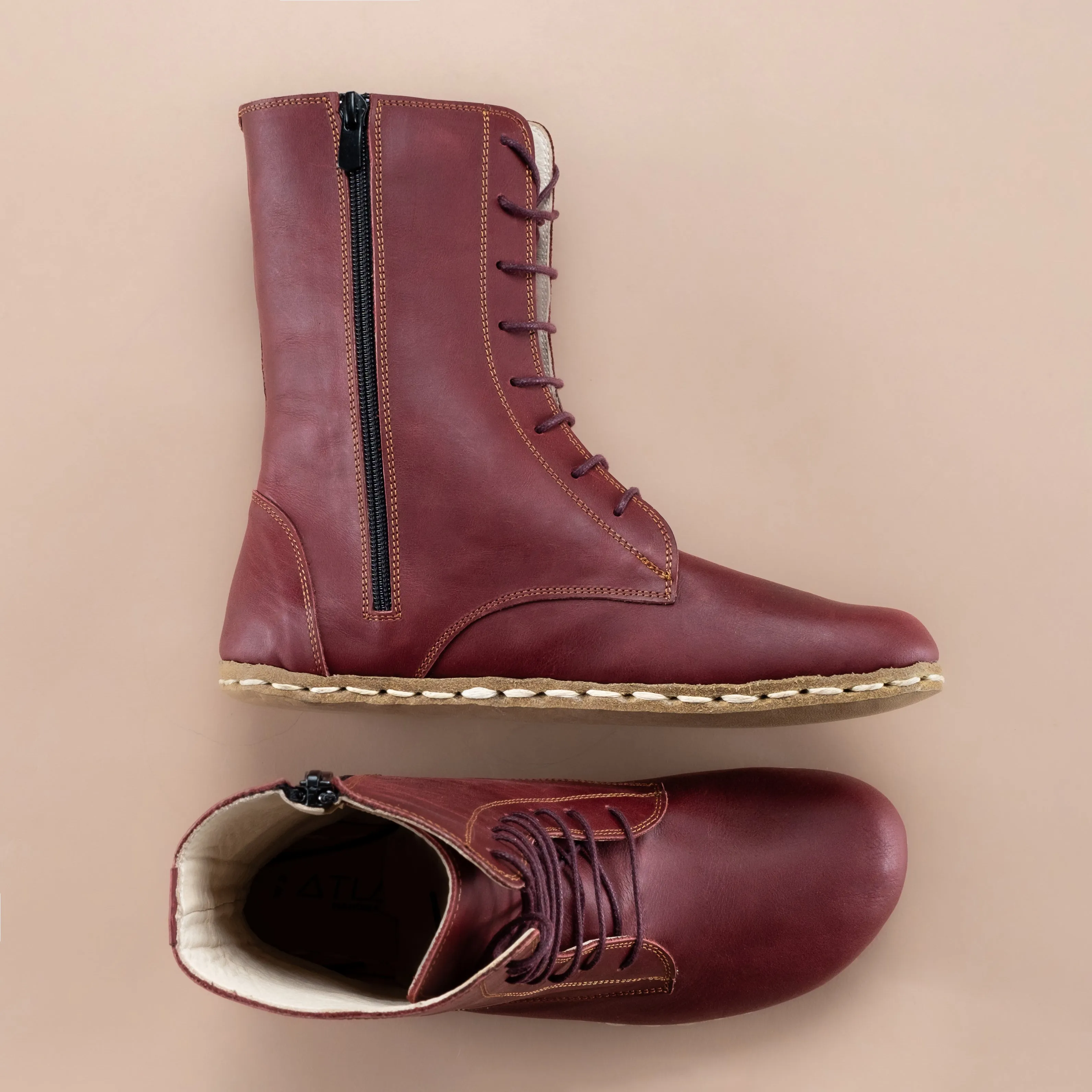 Women's Burgundy Barefoot High Ankle Boots