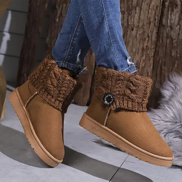 Women's Casual Button Knitted Cuffed Snow Boots 36837727S