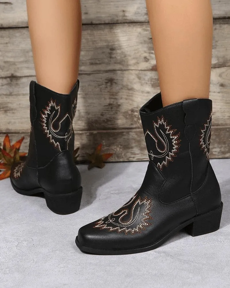 Women's Casual Daily Floral Embroidery Slip On Boots