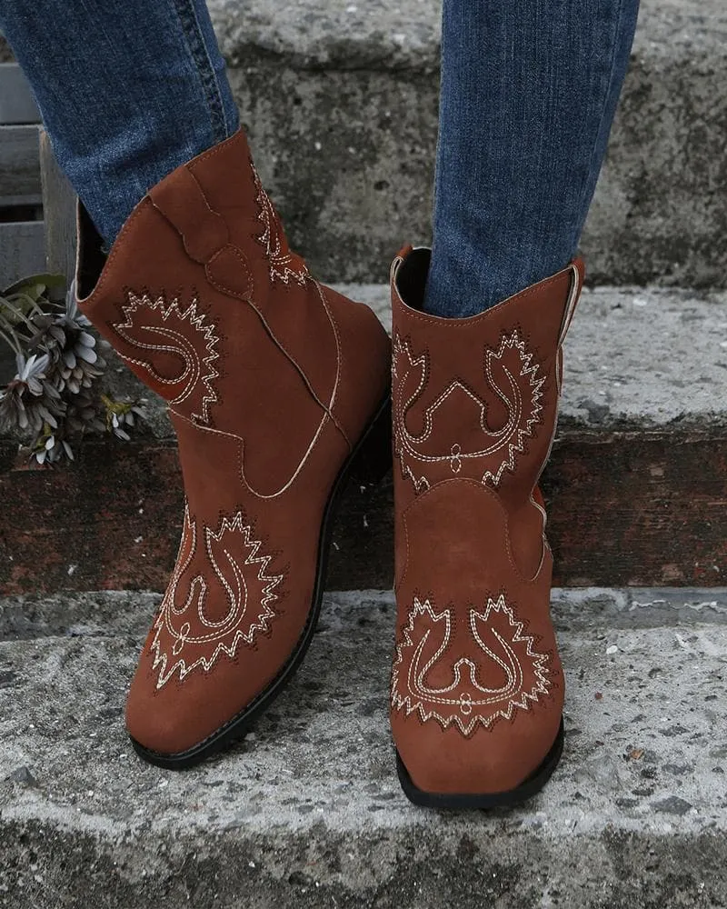 Women's Casual Daily Floral Embroidery Slip On Boots