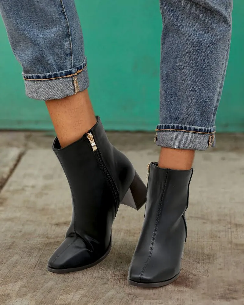 Women's Casual Simple Square Toe Zipper Chunky Heel Boots