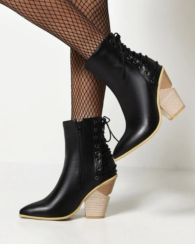 Women's Fashion Color-Blocking Zipper Chunky Heel Boots