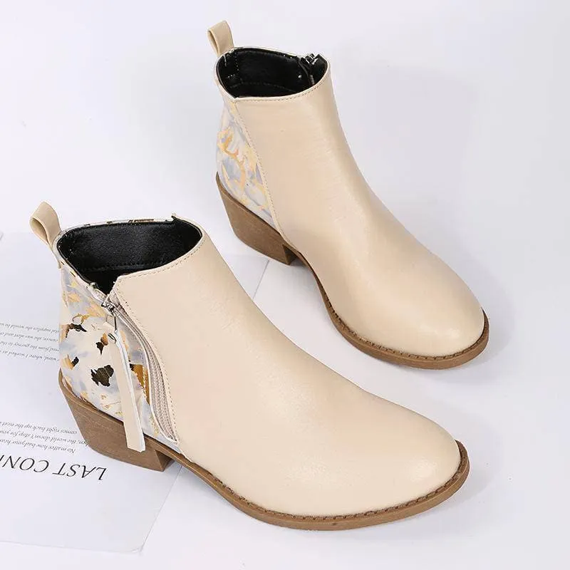 Women's Pattern Side-zip Chunky Heel Ankle Boots