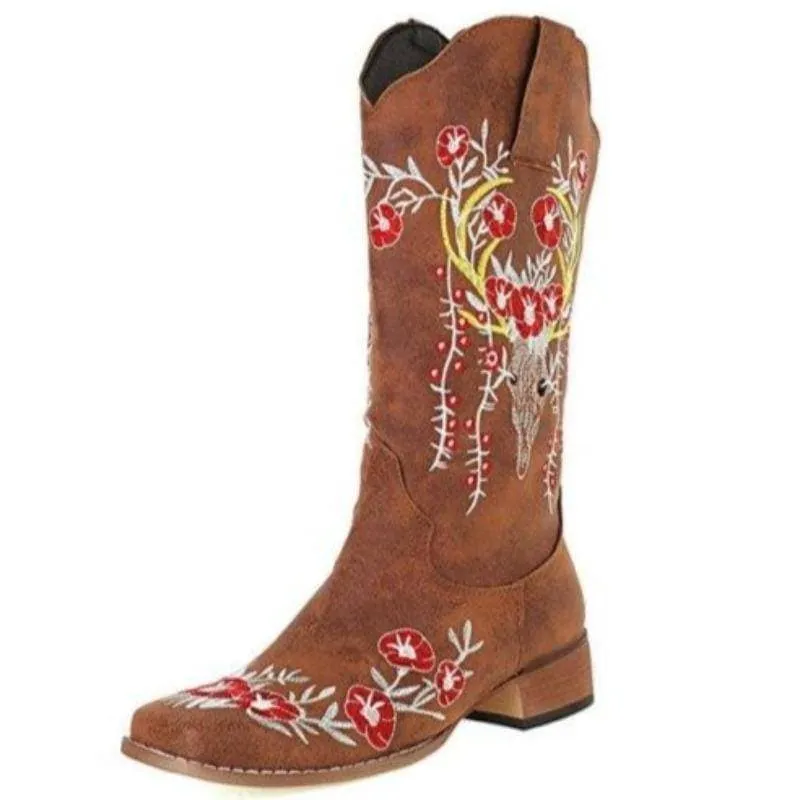 Women's Square Toe Mid Calf Western Cowboy Boots