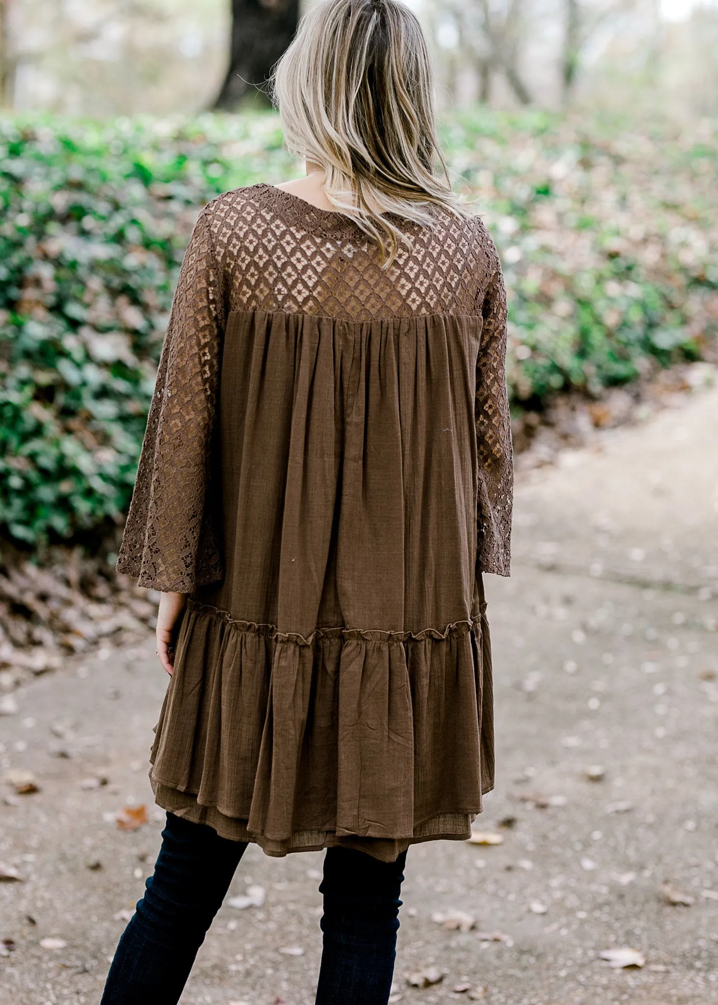 X Burnt Umber Dress with Cut Work Sleeves