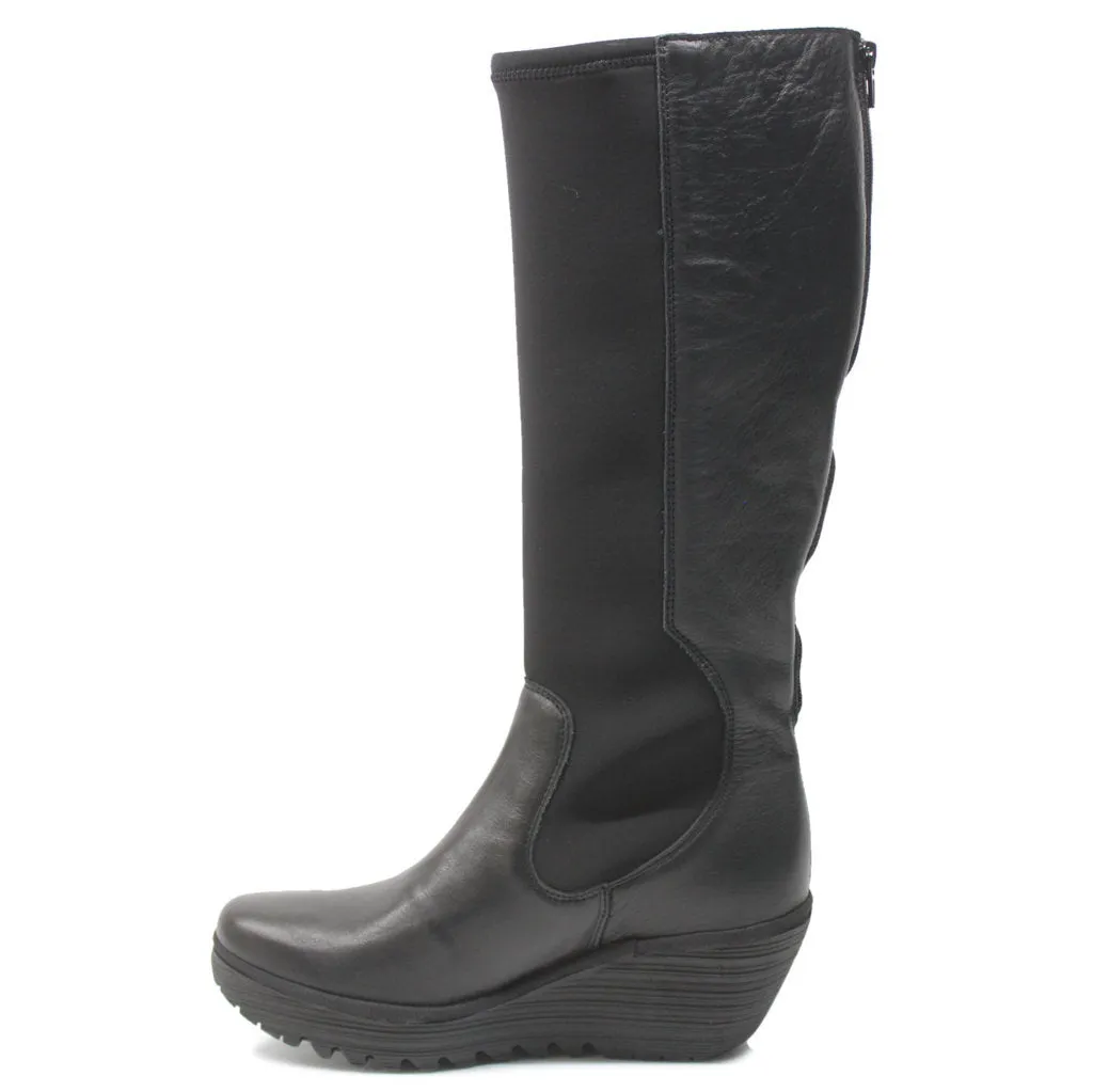 Yoja401Fly Leather Women's Zip Up Knee High Boots